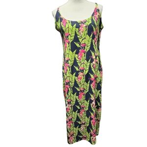 Vintage 1990s Rum Reggae neon florescent tropical maxi dress